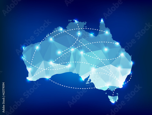 Australia country map polygonal with spot lights places