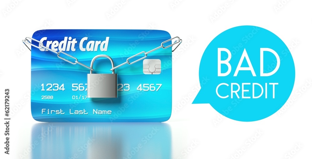 Obraz premium Bad credit score, card with padlock and chain