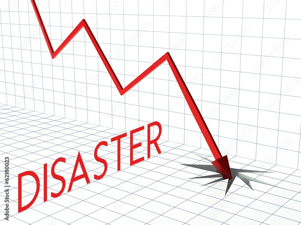 Disaster chart, crisis and down arrow Disaster chart, crisis and down arrow
