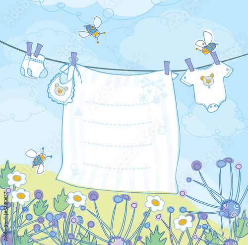 Vector baby boy shower card.