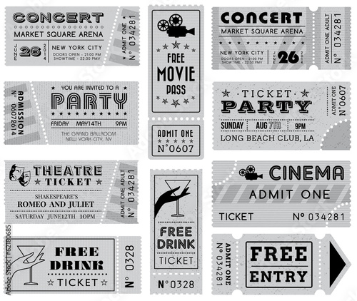 Grunge Vector Grayscale Tickets Collection 3