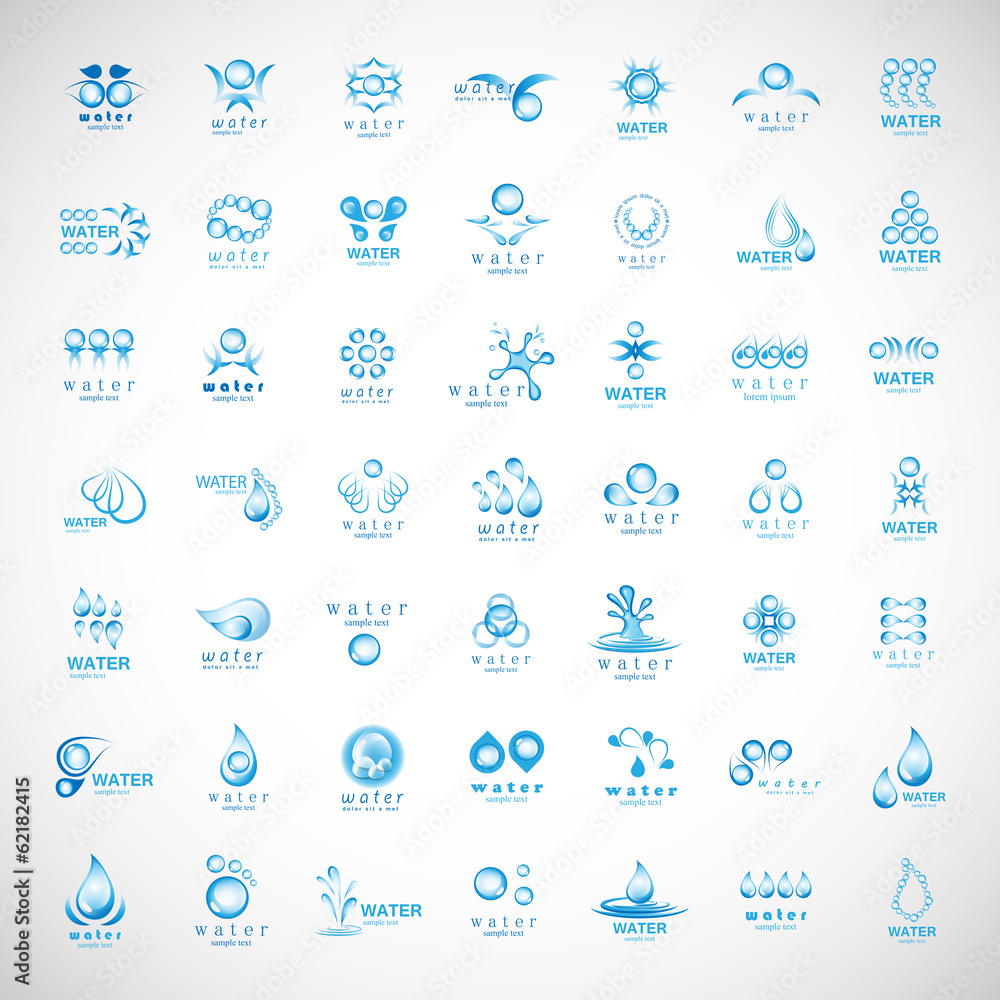 Water And Drop Icons Set - Isolated On Gray Background Water And Drop Icons Set - Isolated On Gray Background