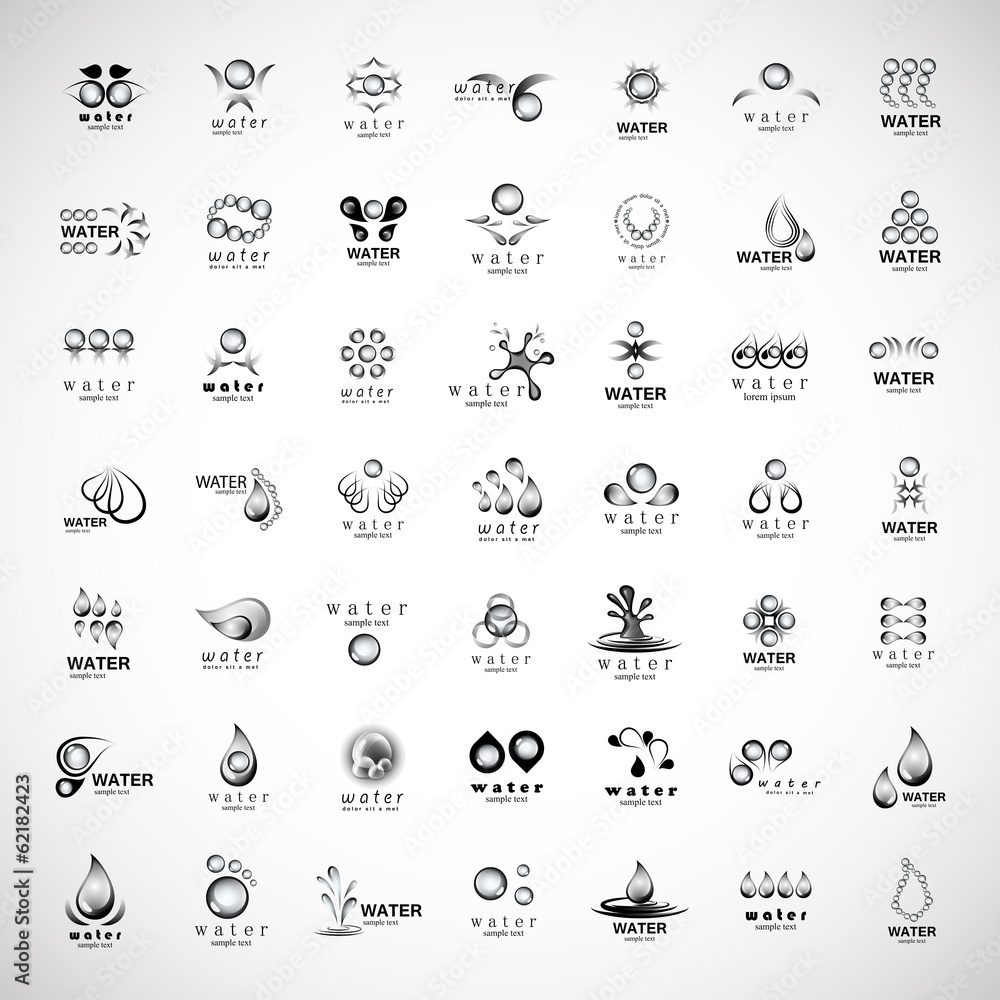 Water And Drop Icons Set - Isolated On Gray Background Water And Drop Icons Set - Isolated On Gray Background