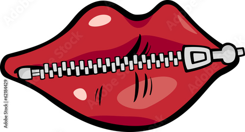 zipped lips cartoon illustration