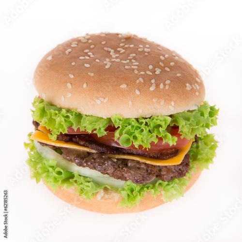 delicious hamburger over white