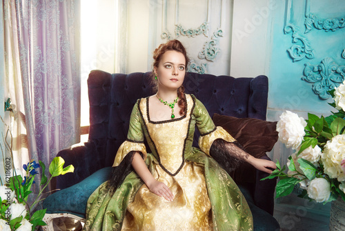 Obraz na plátně Beautiful woman in medieval dress