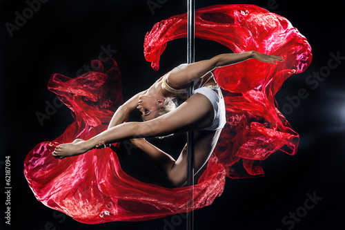 pole dance woman with red silks
