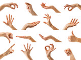 Collection of women hands showing different gestures
