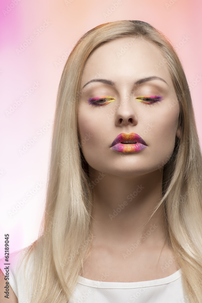 girl with multicolor make-up girl with multicolor make-up