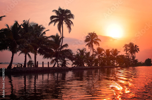 Sunrise over the backwaters in Kerala  India
