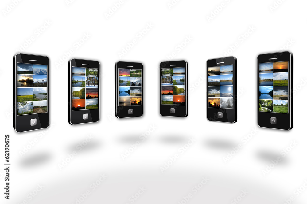 Modern mobile phones with different images Modern mobile phones with different images