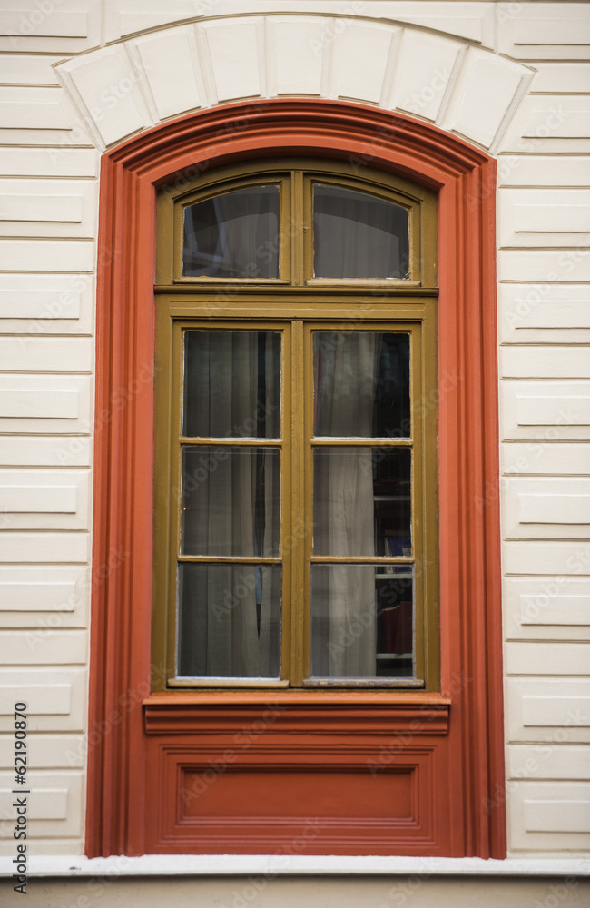Window red frames on a facade