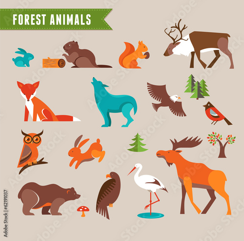 Forest animals vector set