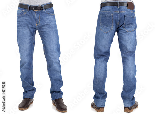 men in jeans trousers on white background back and front views