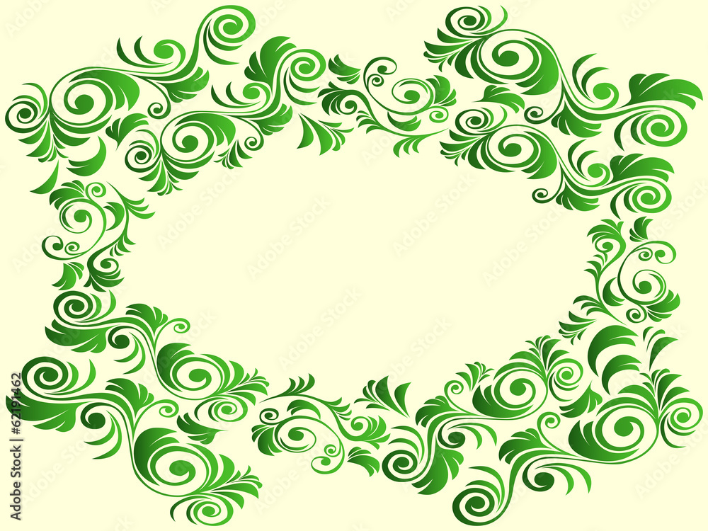 Floral elements in green hues over light yellow Floral elements in green hues over light yellow