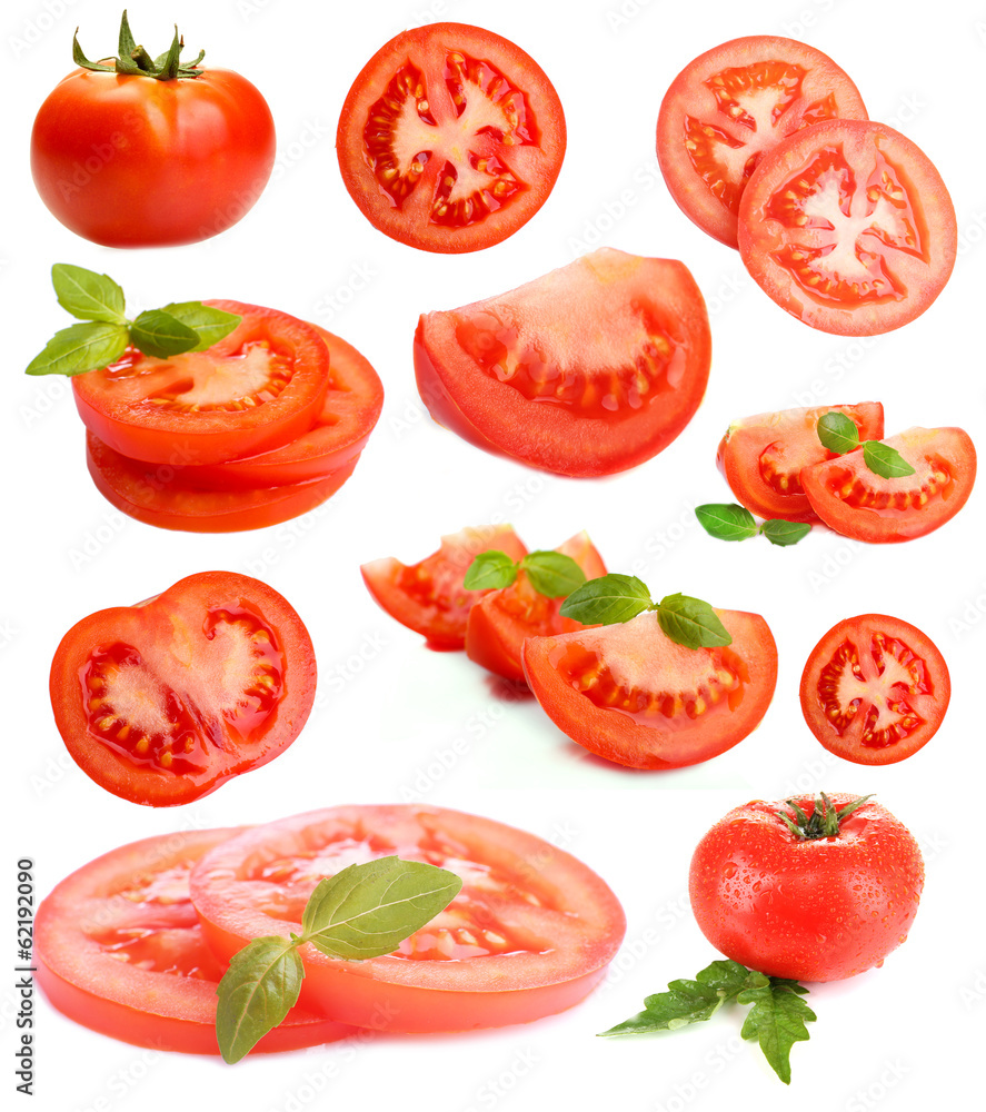 Naklejka premium Tomatoes collage isolated on white
