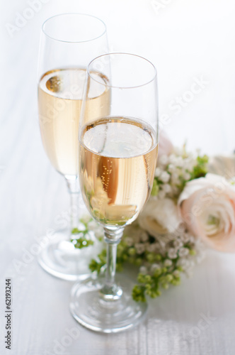 champagne and a beautiful bouquet