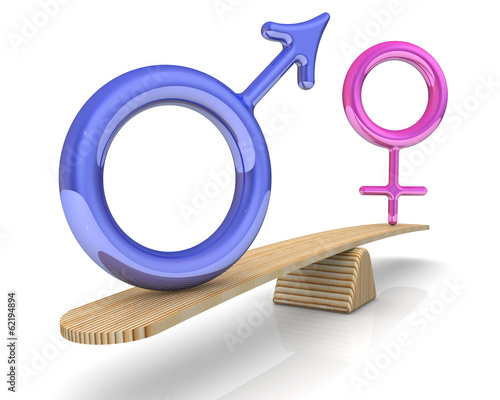 Символы мужского и женского пола на весах