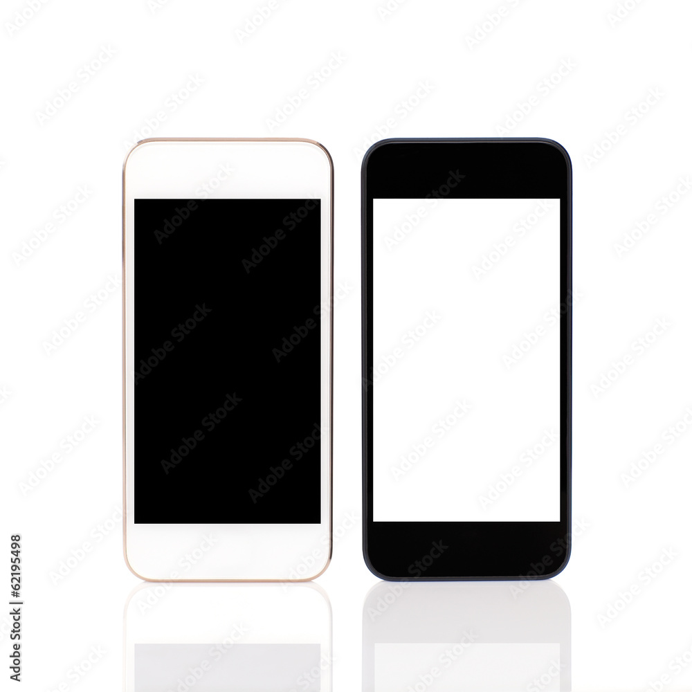 Isolated white and black touch phones Isolated white and black touch phones