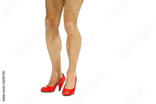 Man in woman shoes on high heel
