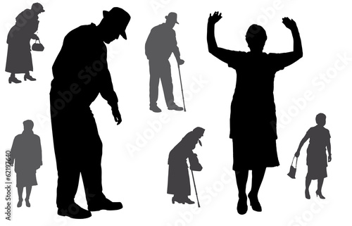 Vector silhouette of old people.