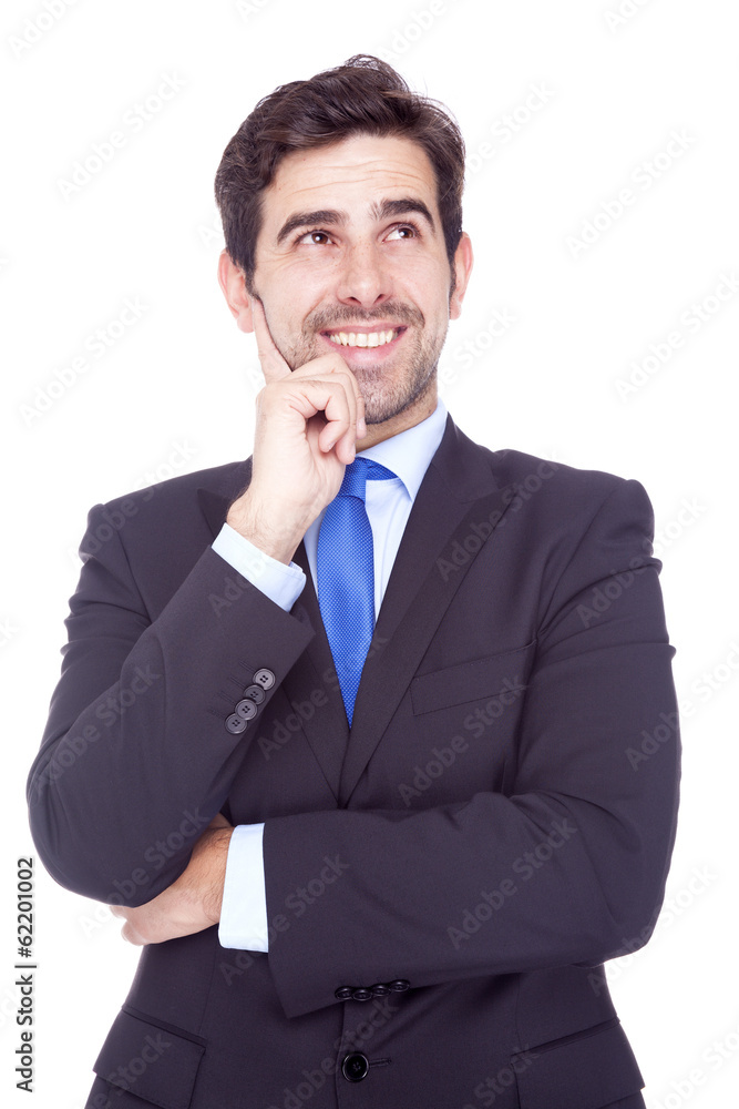 Handsome business man looking up, isolated on white background Handsome business man looking up, isolated on white background