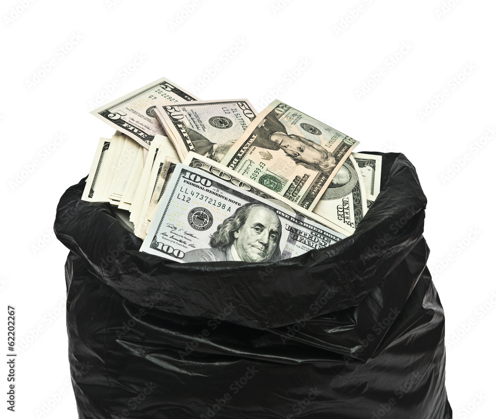 Plastic bag full of money Stock Photo