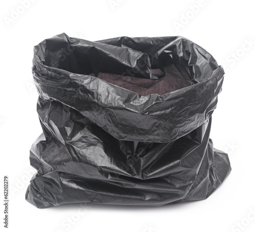 empty garbage bag on white background