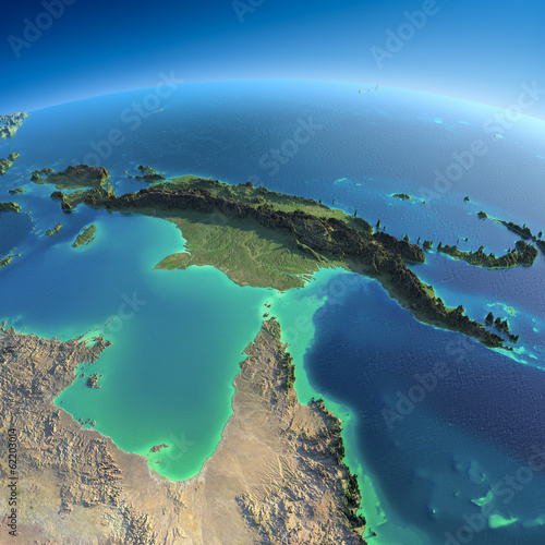 Fotografie, Obraz Detailed Earth. Australia and Papua New Guinea