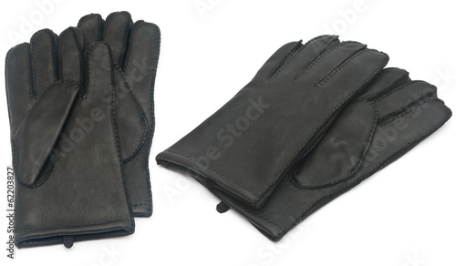 Pair of men's black leather gloves isolated on white background