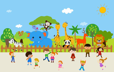 Deken met foto Dierentuin Kids playing in the zoo  © suerz