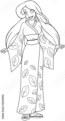 Caucasian Woman In Kimono Coloring Page