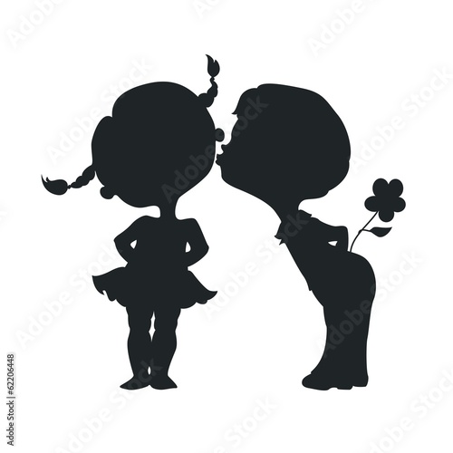 Silhouettes of kissing boy and girl
