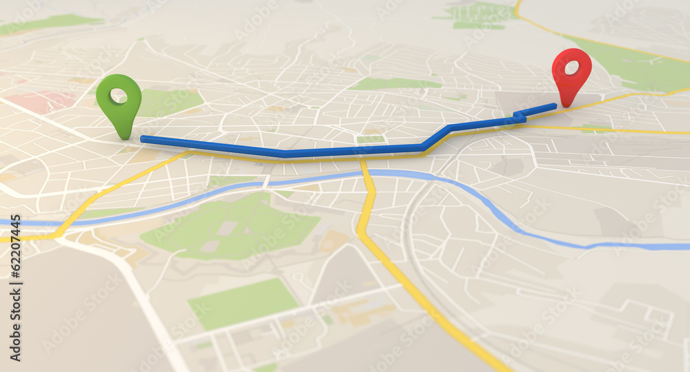 Fototapeta premium mapa miasta ze wskaźnikami Pin obraz renderowania 3d