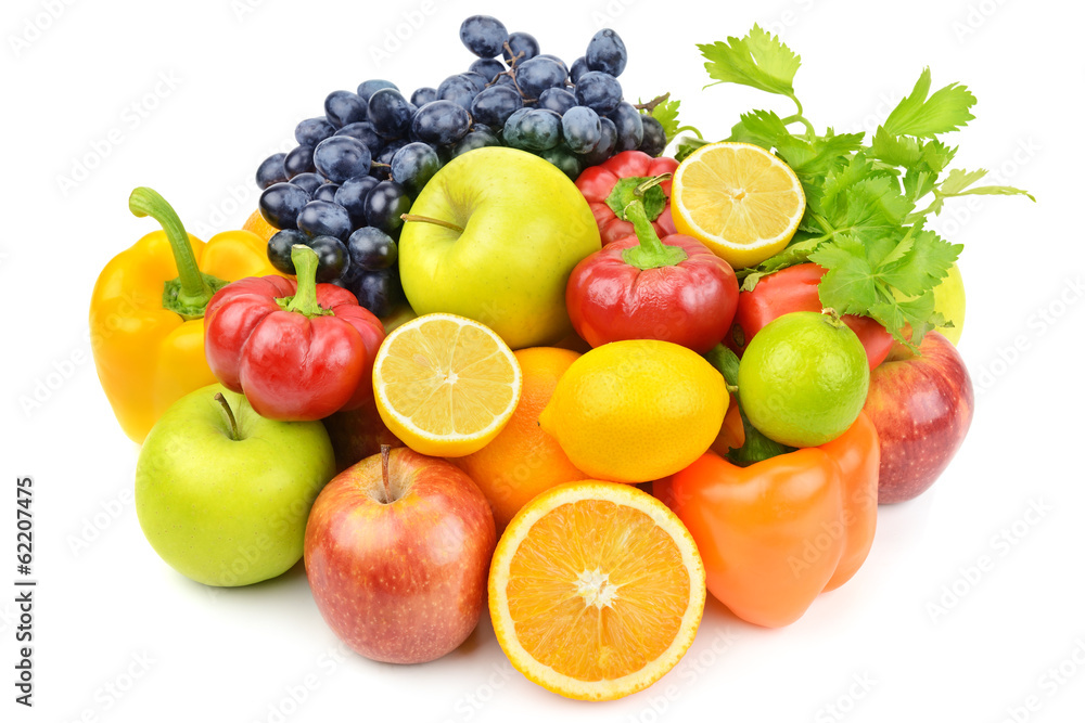 Naklejka przydatny zestaw owoców i warzyw