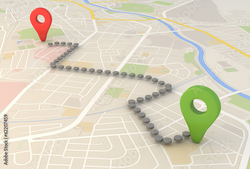 Obraz na płótnie Mapa miasta z Pin Wskaźniki renderowania 3d obrazu