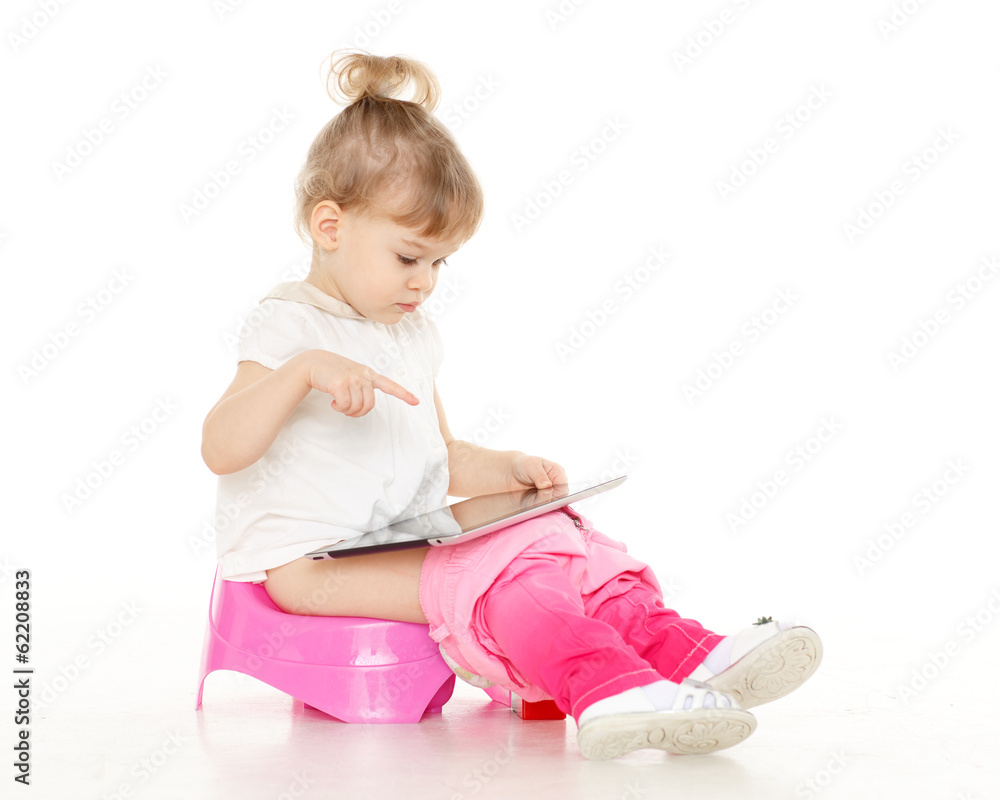 Pretty little girl sits on potty.