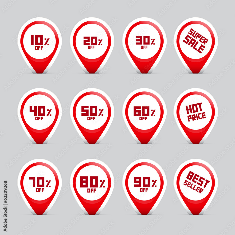 Business Discount Red Labels Set Isolated on Grey Background Business Discount Red Labels Set Isolated on Grey Background
