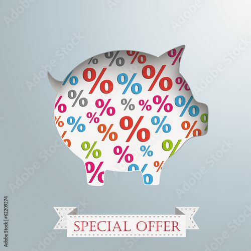 Piggy Bank Percents Silver Background