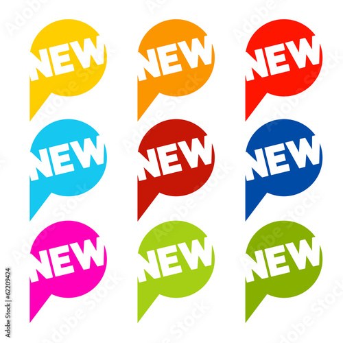 Flat Design Colorful Vector Stickers - Labels Set with New Title
