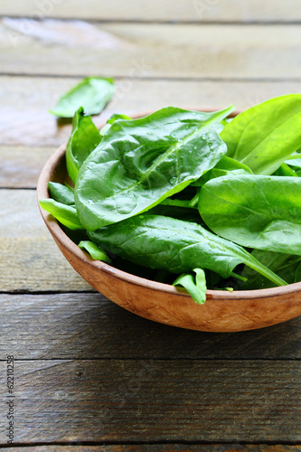 wet leaves of fresh spinach in a bowl