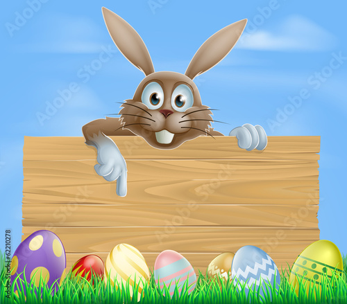 Wooden sign Easter bunny and eggs