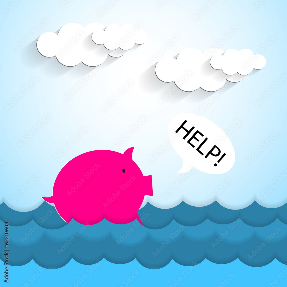 Paper pig bank drowning - Illustration of debt and keeping your Stock ...