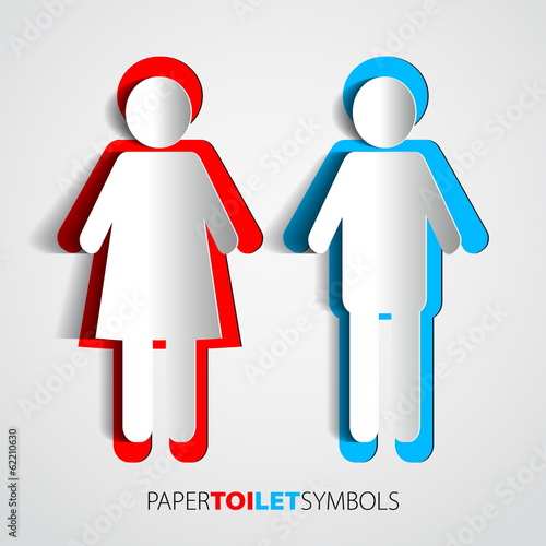Paper toilet symbols - restroom with man and woman silhouette