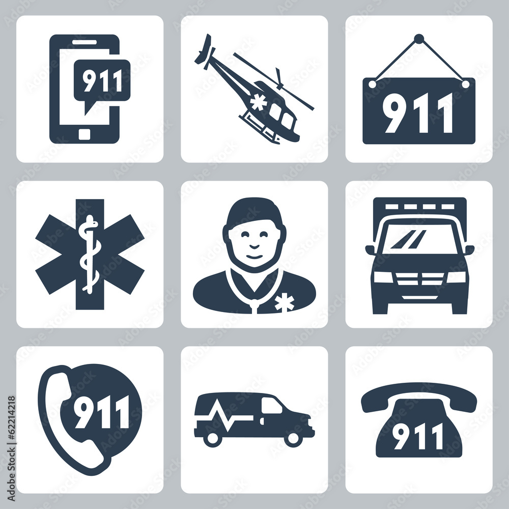 Vector emergency service icons set Vector emergency service icons set