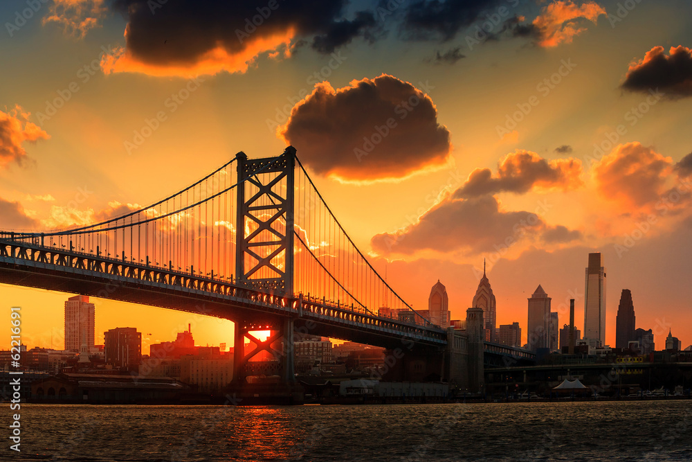 Fototapeta Panorama panoramy Filadelfii, mostu Bena Franklina i Penn's