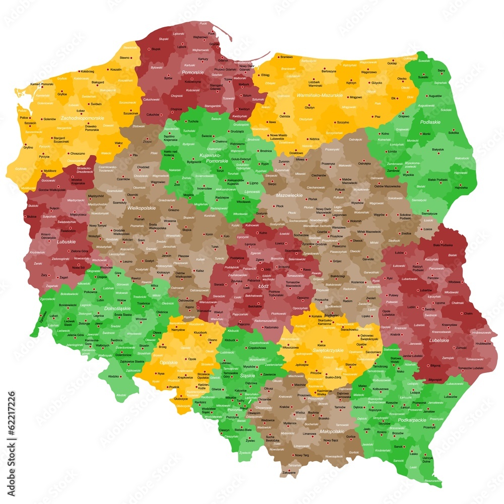 Polen Landkarte im Detail - obrazy, fototapety, plakaty 