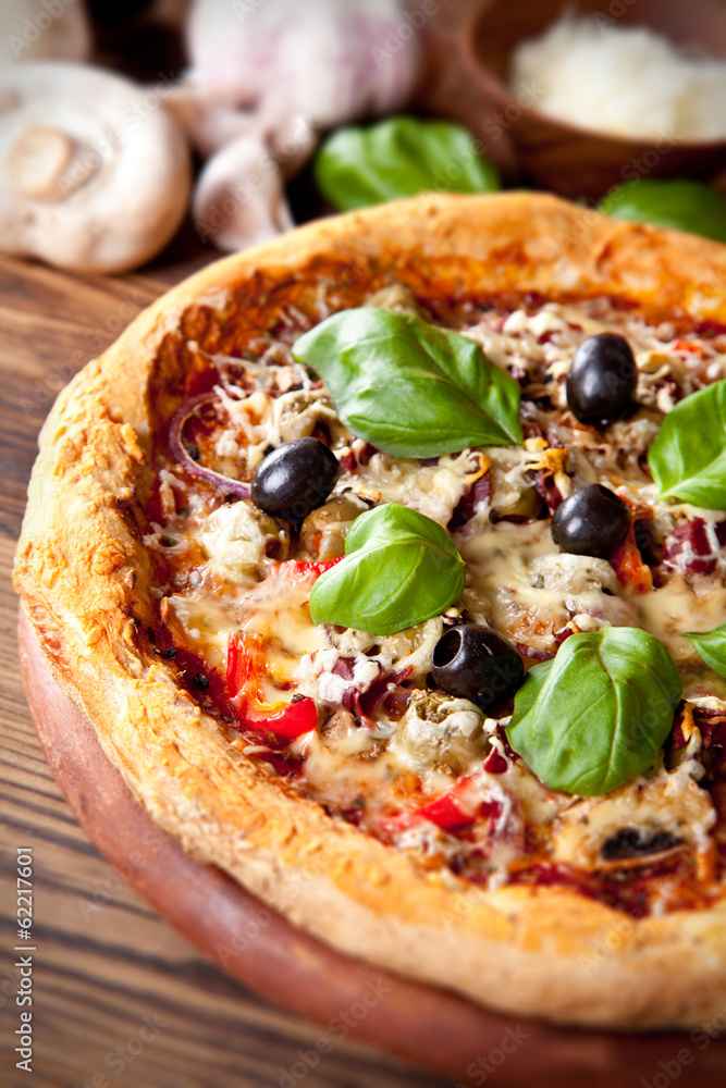 Fresh italian pizza on wood Fresh italian pizza on wood