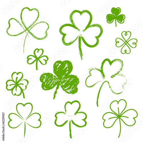 Set of hand drawn clovers