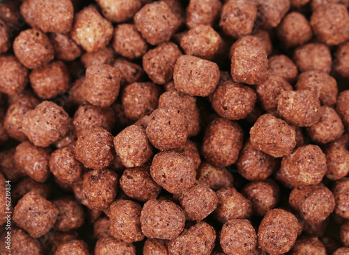 Closeup of delicious chocolate puff cereal bits.